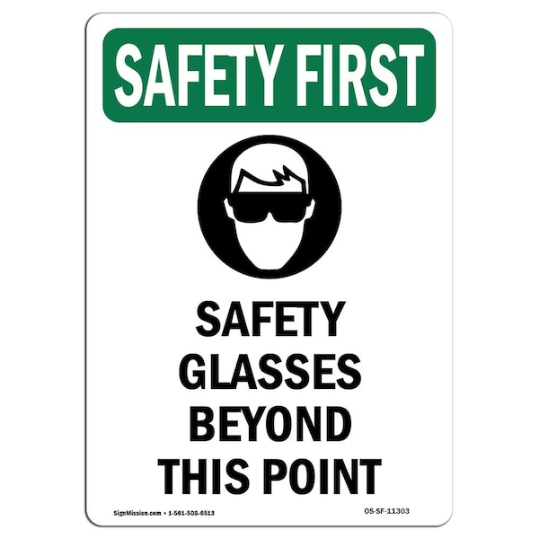 OSHA Sign, Glasses Beyond W/ Symbol, 18in X 12in Aluminum, 12" W, 18" H, Portrait